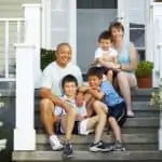 family on porch